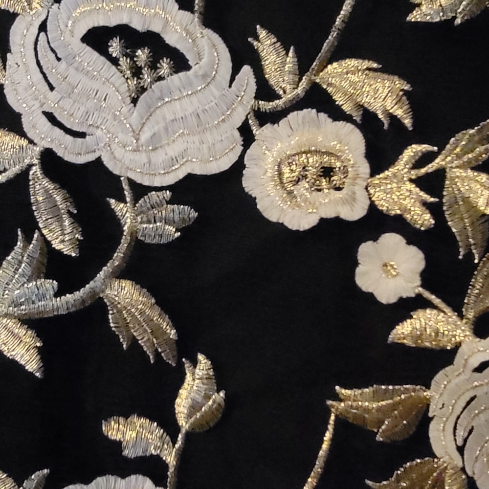 Mind Code Black Mesh Metallic Floral Embroidered T-Shirt